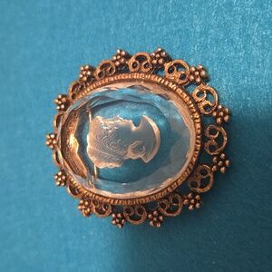 Gold Tone Glass Cameo